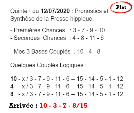 Pronos du 12-07-2020