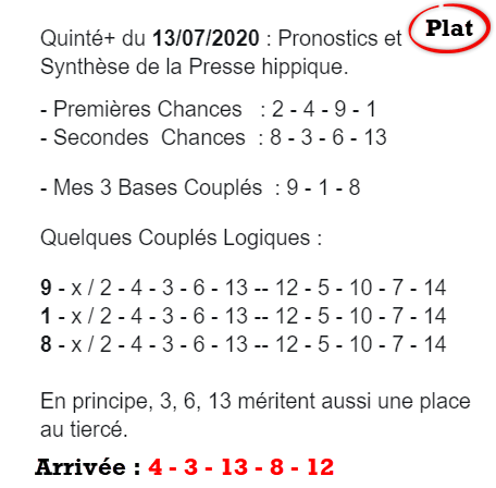 Pronos du 13-07-2020