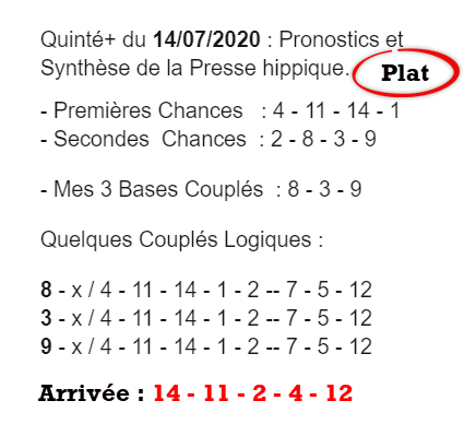 Pronos du 14-07-2020