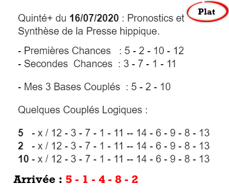 Pronos du 16-07-2020