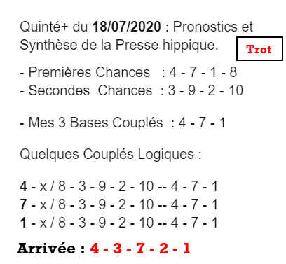 Pronos du 18-07-2020