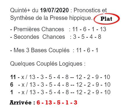 Pronos du 19-07-2020