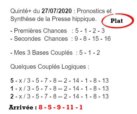 Pronos du 27-07-2020