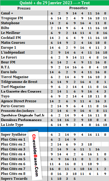Super Synthèse Presse Quinté 29-01-2023